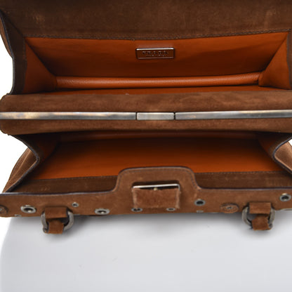 Prada Suede Grommet Frame Satchel Tabacco 6 of 10