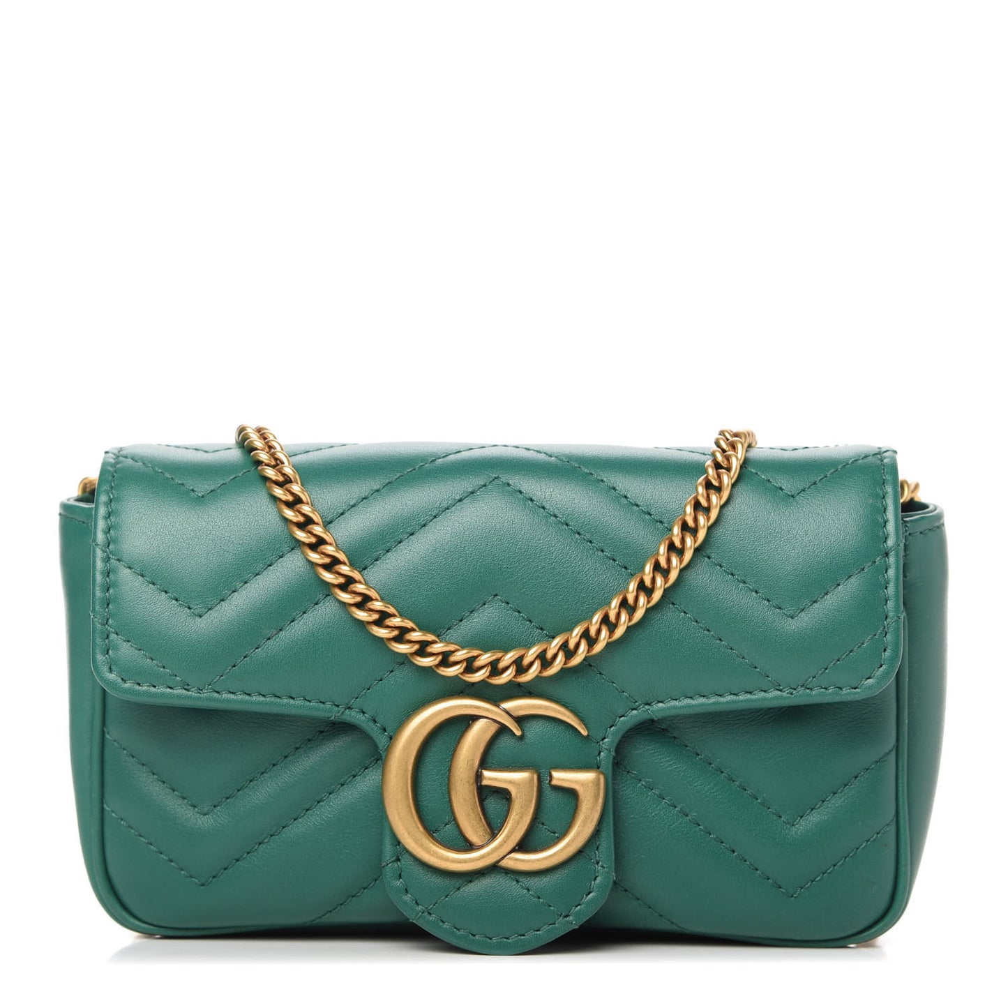 Calfskin Matelasse Super Mini GG Marmont Shoulder Bag Emerald Green