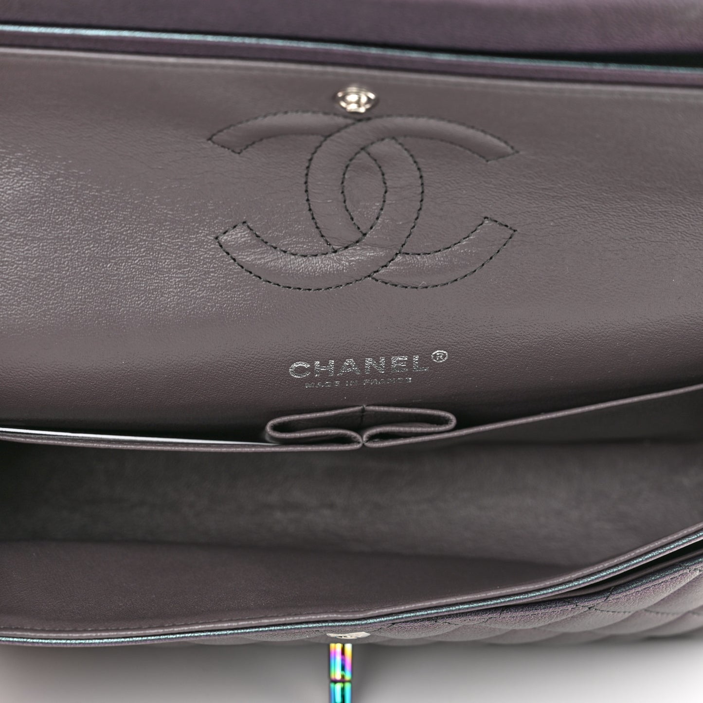 Iridescent Goatskin Quilted Medium Double Flap Purple