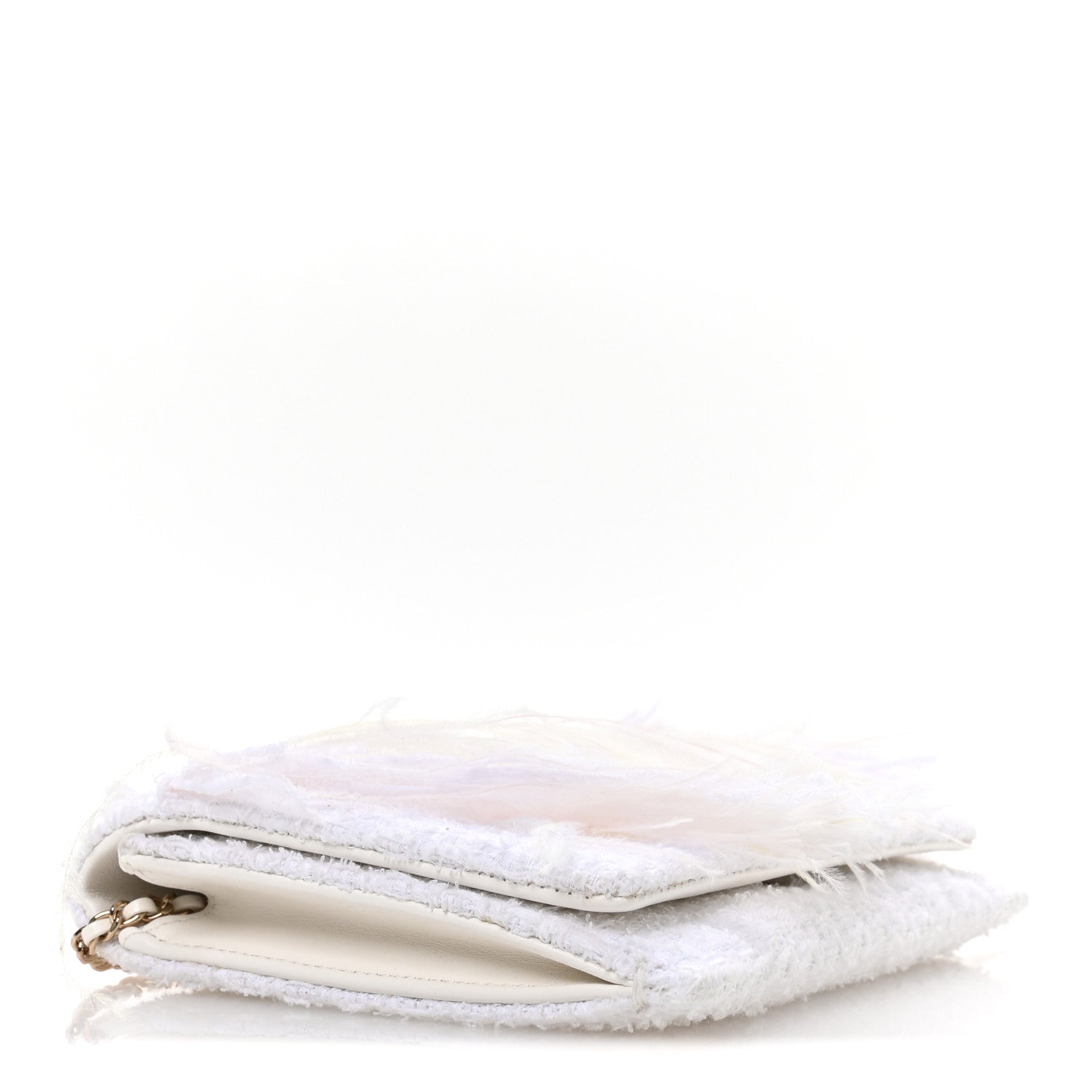 Chanel Tweed Embroidered Feathers Pearl Crystal Clutch White 5 of 11