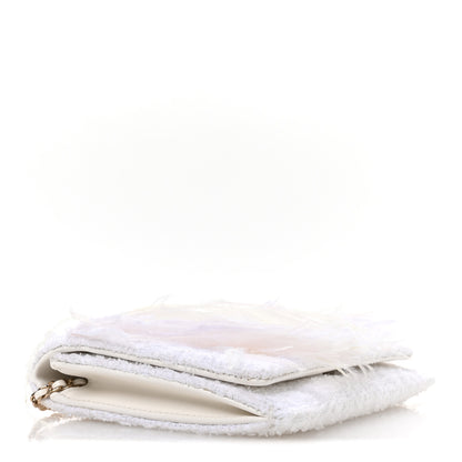 Chanel Tweed Embroidered Feathers Pearl Crystal Clutch White 5 of 11