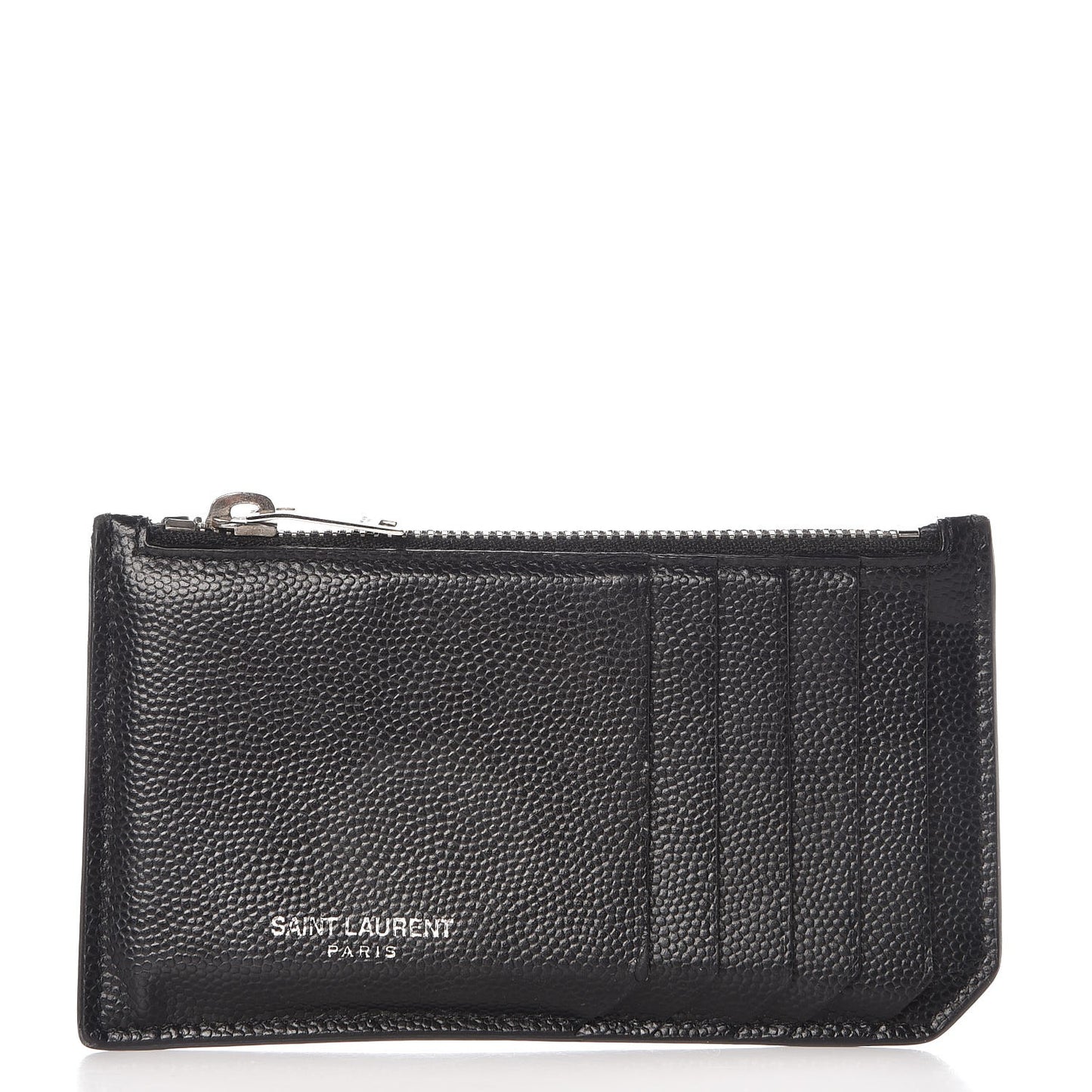 Grained Calfskin 5 Fragments Zip Pouch Card Holder Black