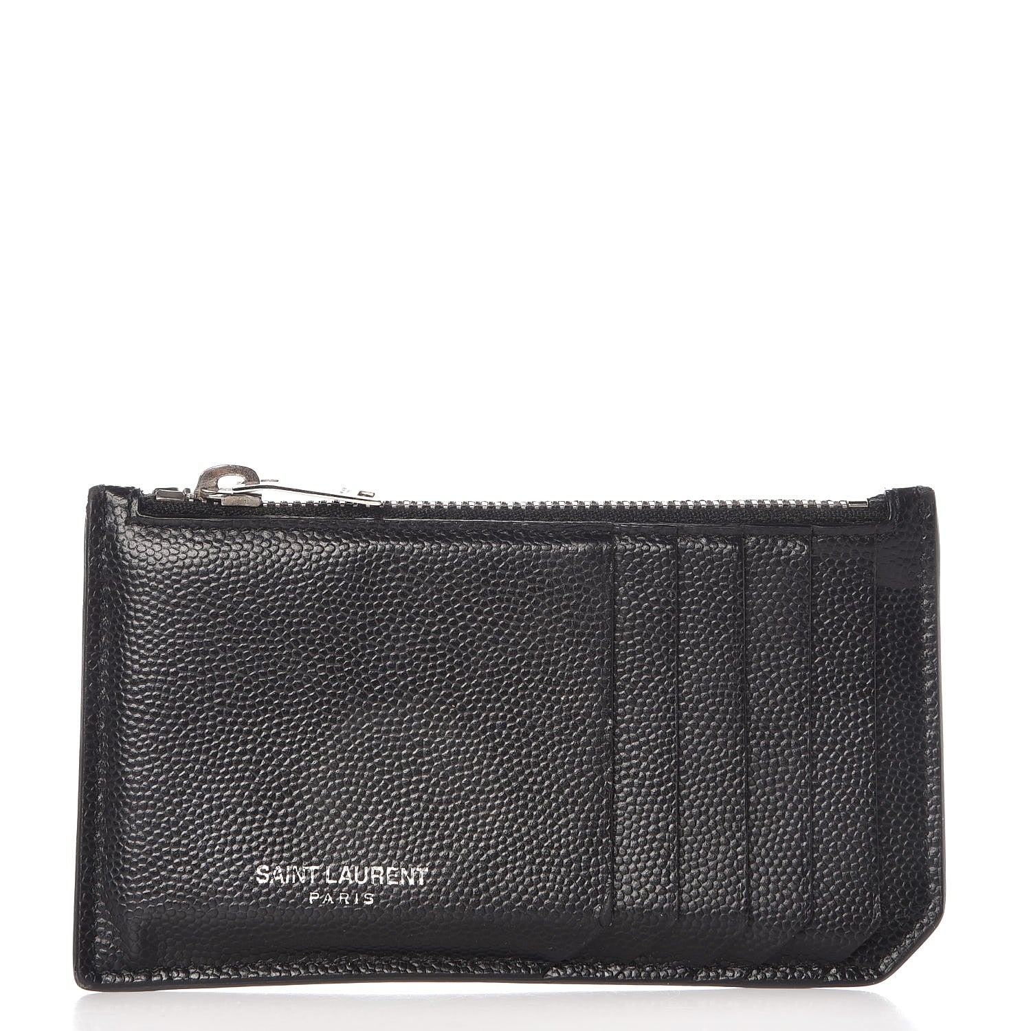 Saint Laurent Grained Calfskin 5 Fragments Zip Pouch Card Holder Black 1 of 8