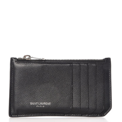 Saint Laurent Grained Calfskin 5 Fragments Zip Pouch Card Holder Black 1 of 8