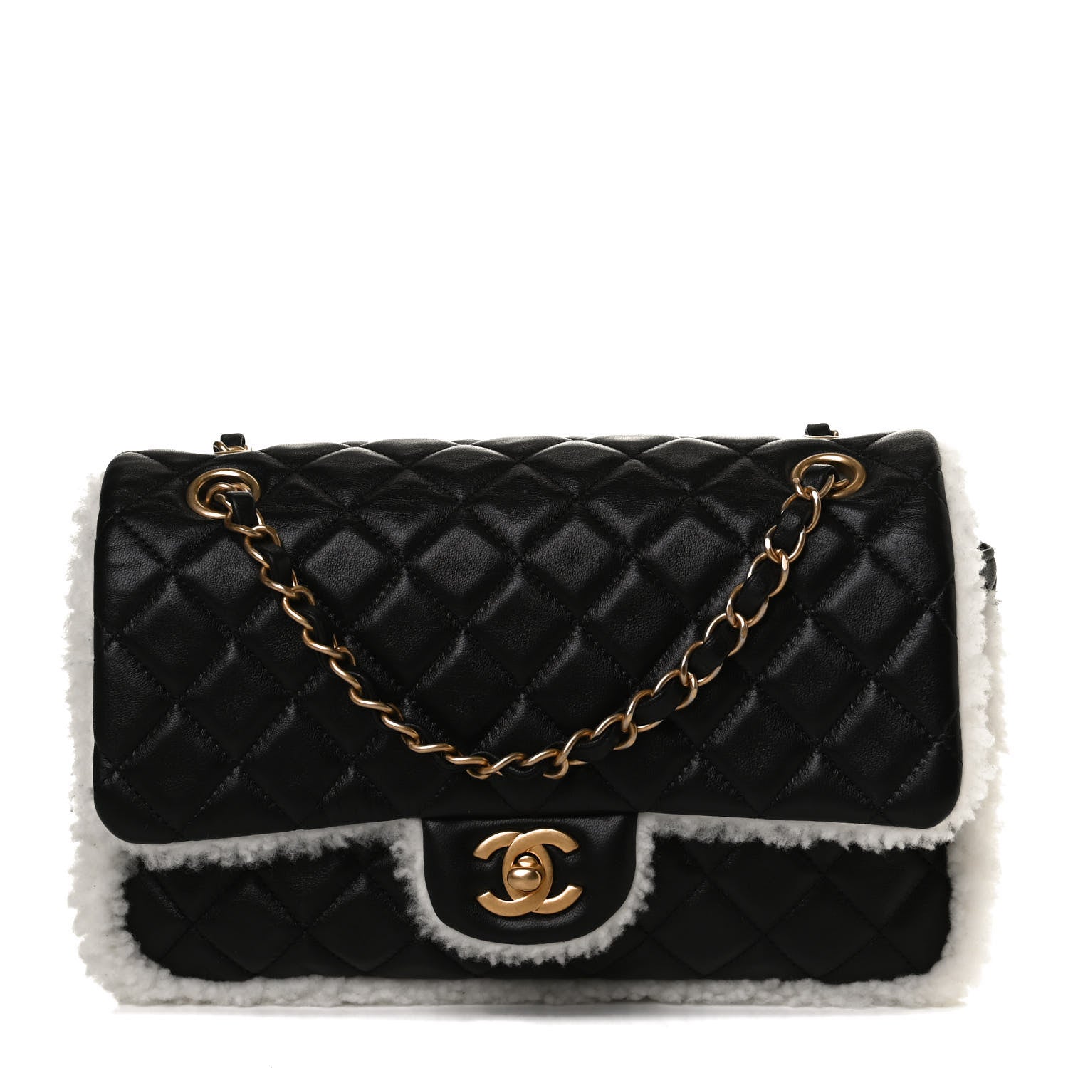 Chanel Lambskin Shearling Large CC Flap Bag Black White 1 of 14