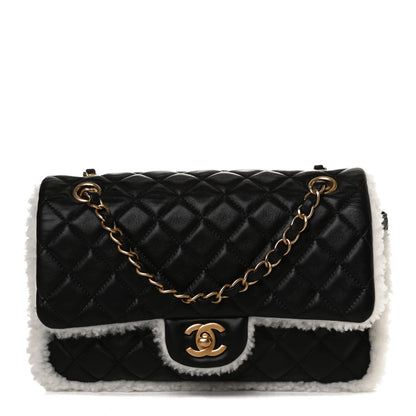 Chanel Lambskin Shearling Large CC Flap Bag Black White 1 of 14