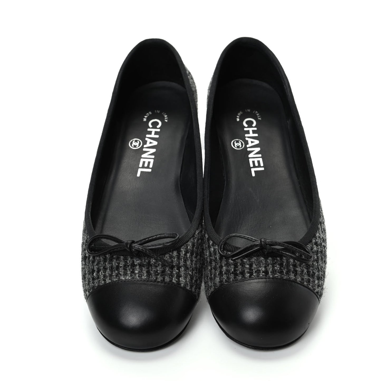 Tweed Cap Toe Ballerina Flats 36 Black Grey