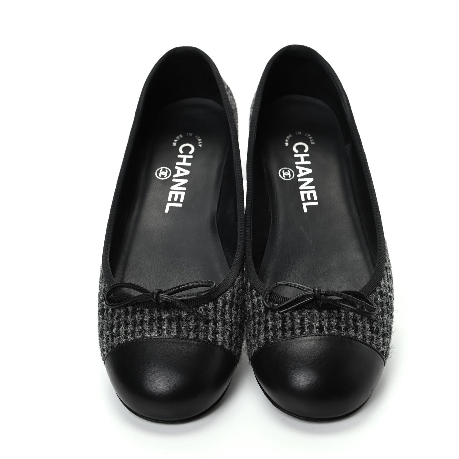 Chanel Tweed Cap Toe Ballerina Flats 36 Black Grey 5 of 11