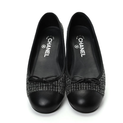 Chanel Tweed Cap Toe Ballerina Flats 36 Black Grey 5 of 11