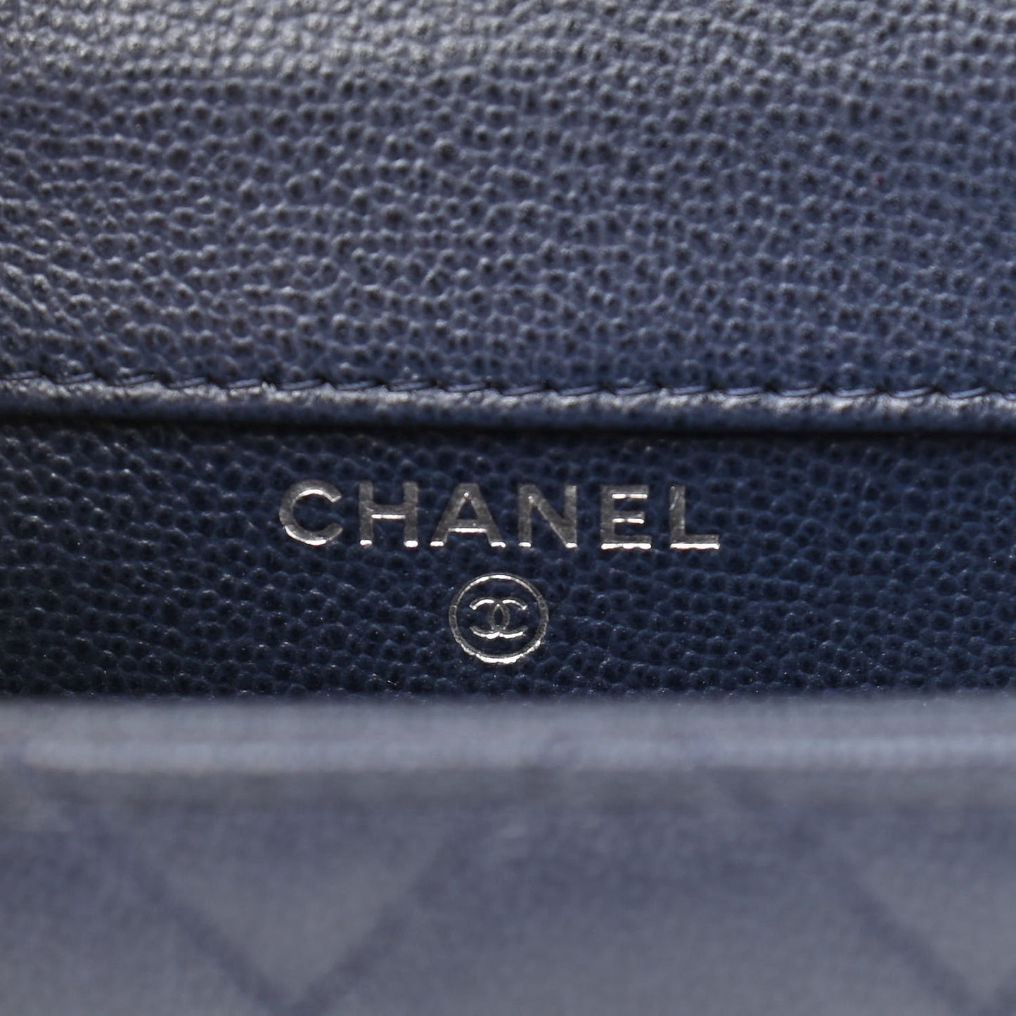 Grained Calfskin Quilted CC Box Clutch With Chain Navy