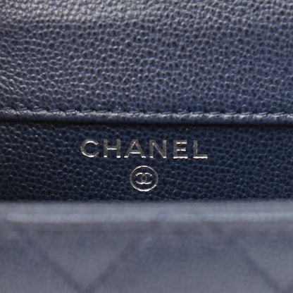 Chanel Grained Calfskin Quilted CC Box Clutch With Chain Navy 6 of 14
