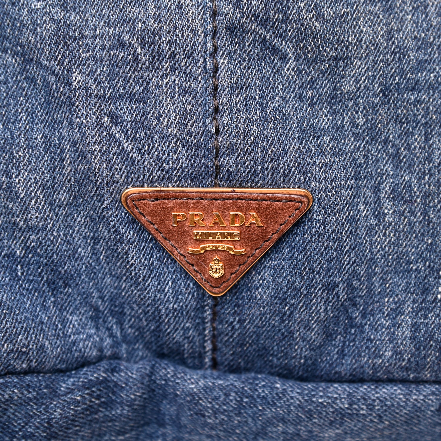 Prada Denim Eco Lapin Logo Tote Avio Tabacco 7 of 11