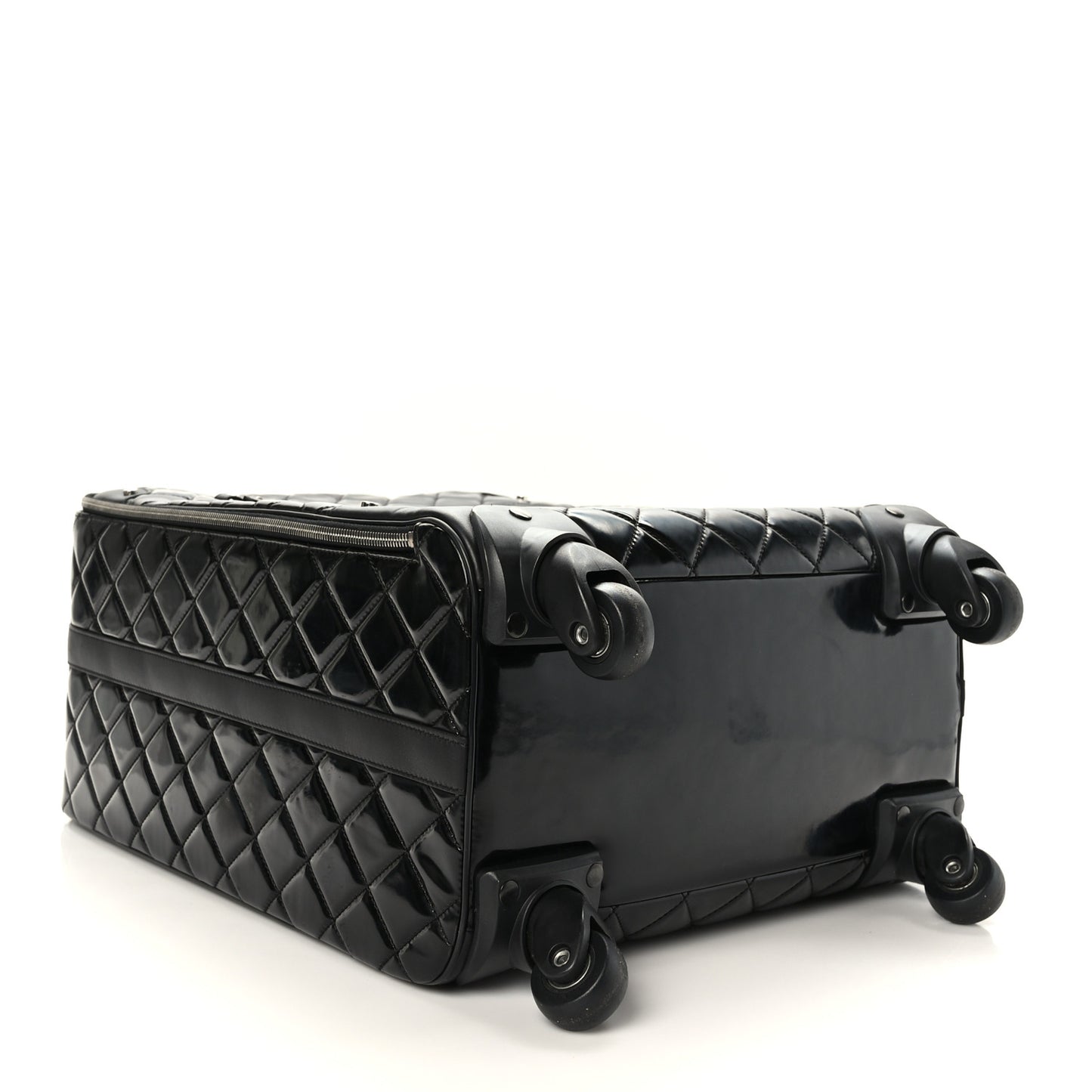Vinyl Calfskin Quilted Trolley Rolling Luggage Black