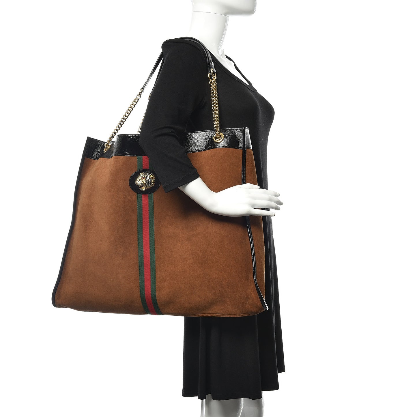 Suede Patent Maxi Rajah Chain Tote Nocciola Black