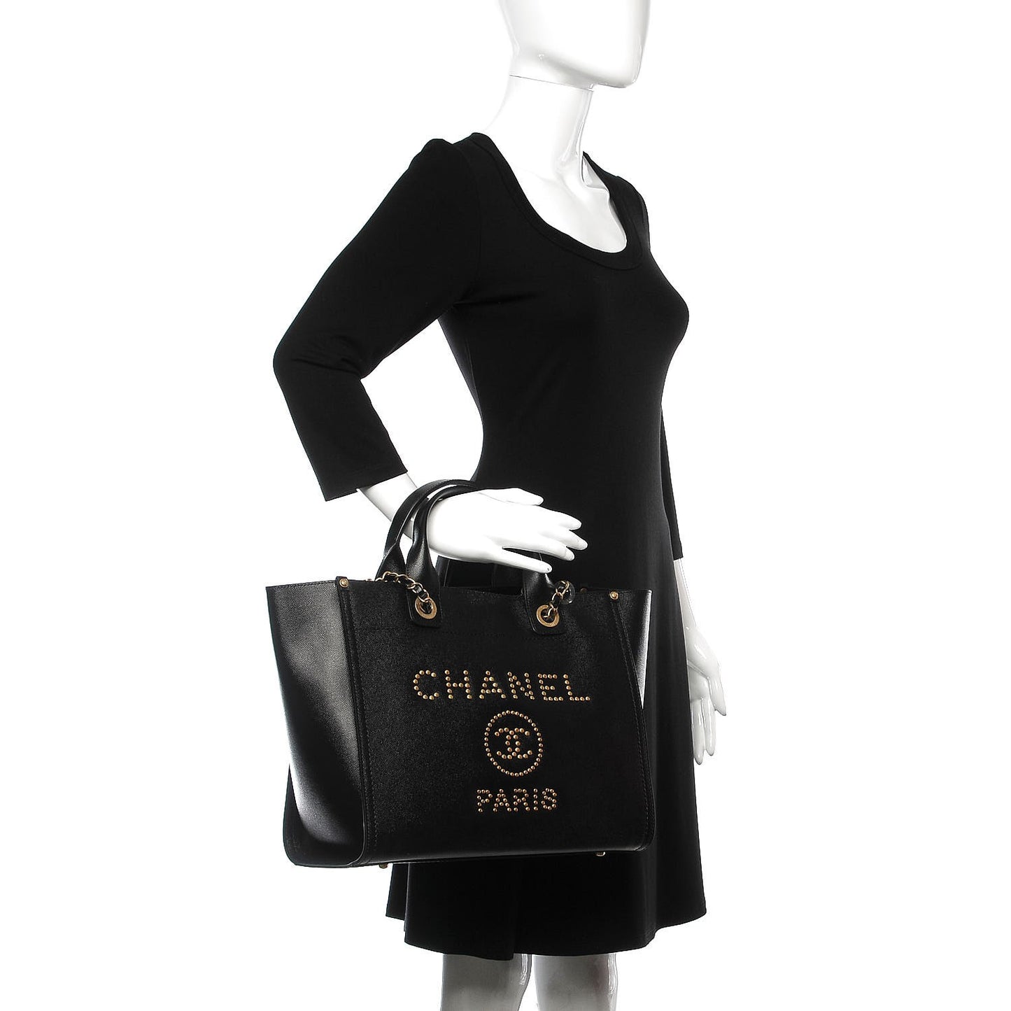 Caviar Small Studded Deauville Tote Black