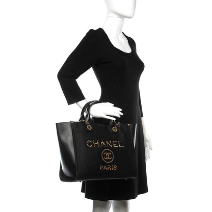 Chanel Caviar Small Studded Deauville Tote Black 3 of 8
