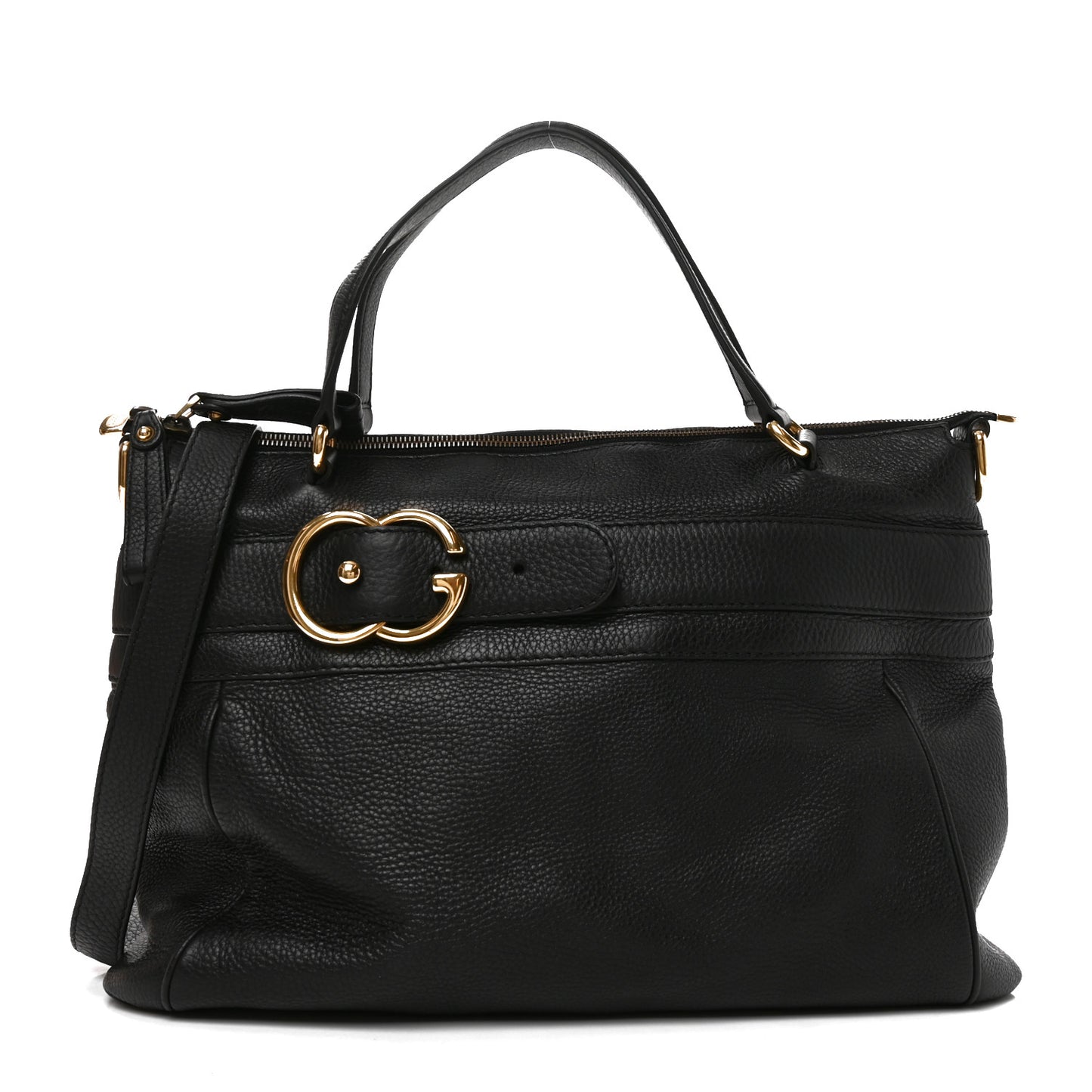 Pebbled Calfskin Ride Medium Top Handle Bag Black