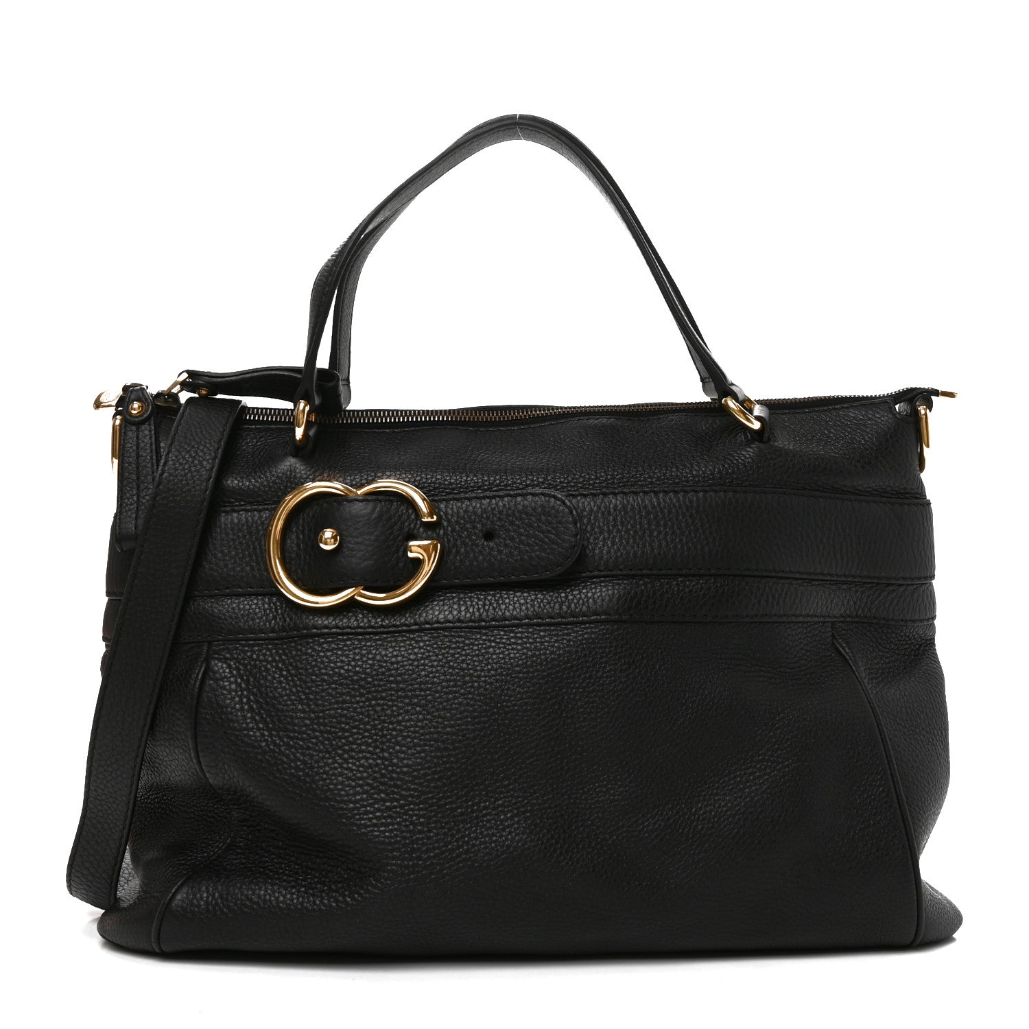 Gucci Pebbled Calfskin Ride Medium Top Handle Bag Black 1 of 10