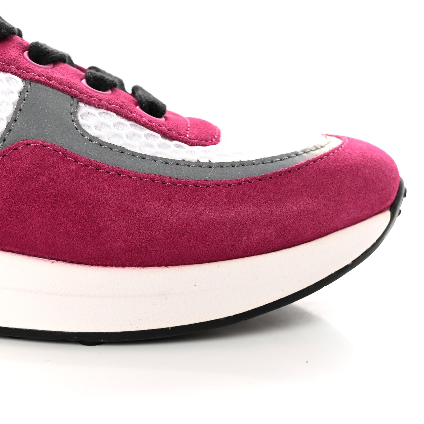 Mesh Suede Calfskin Womens CC Sneakers 37 White Dark Pink Grey