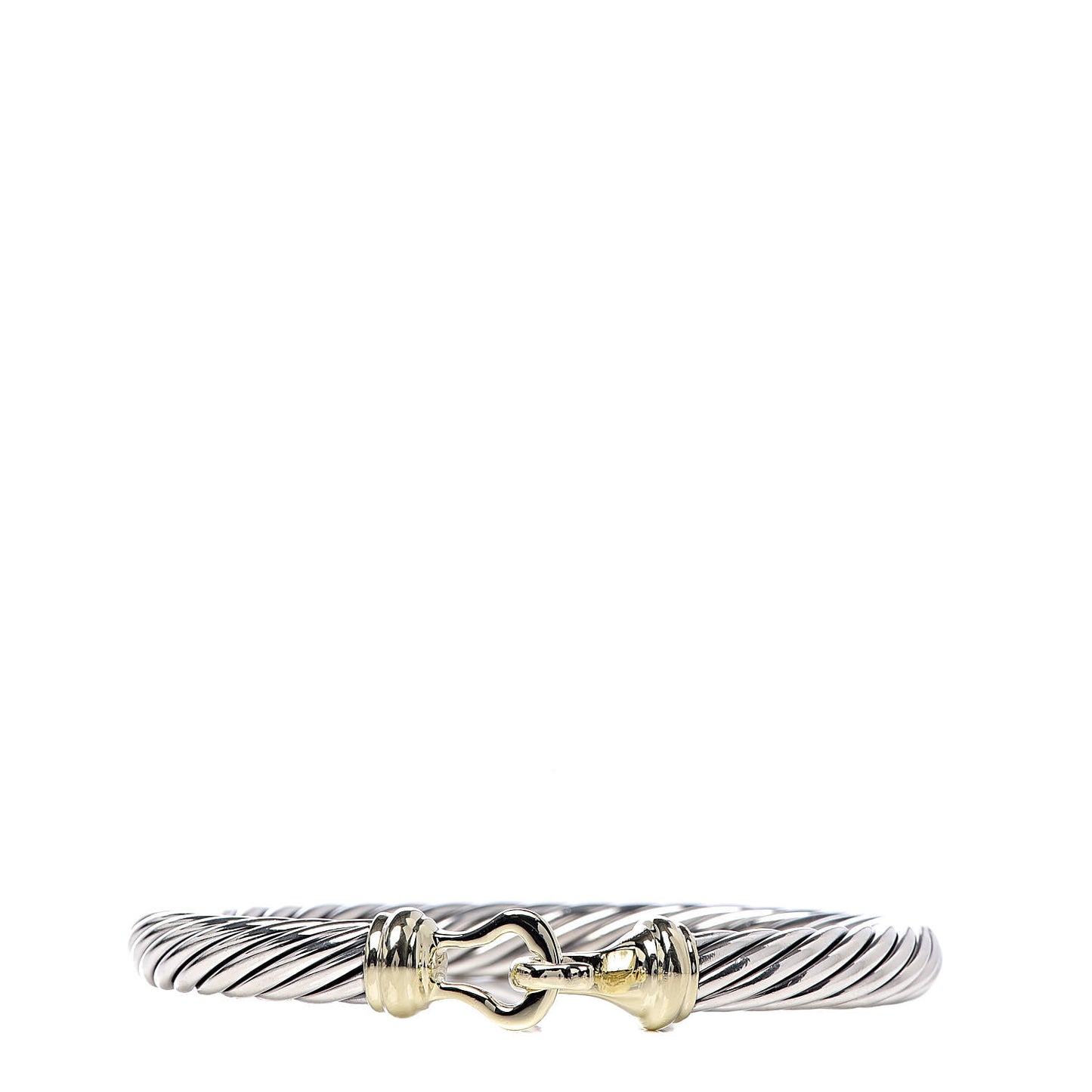 Sterling Silver 14K Yellow Gold 7mm Cable Classic Buckle Bracelet