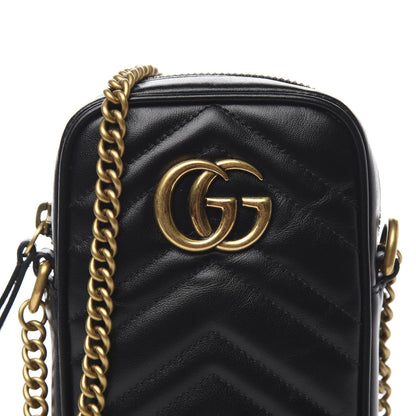 Gucci Calfskin Matelasse Mini GG Marmont Crossbody Bag Black 9 of 10