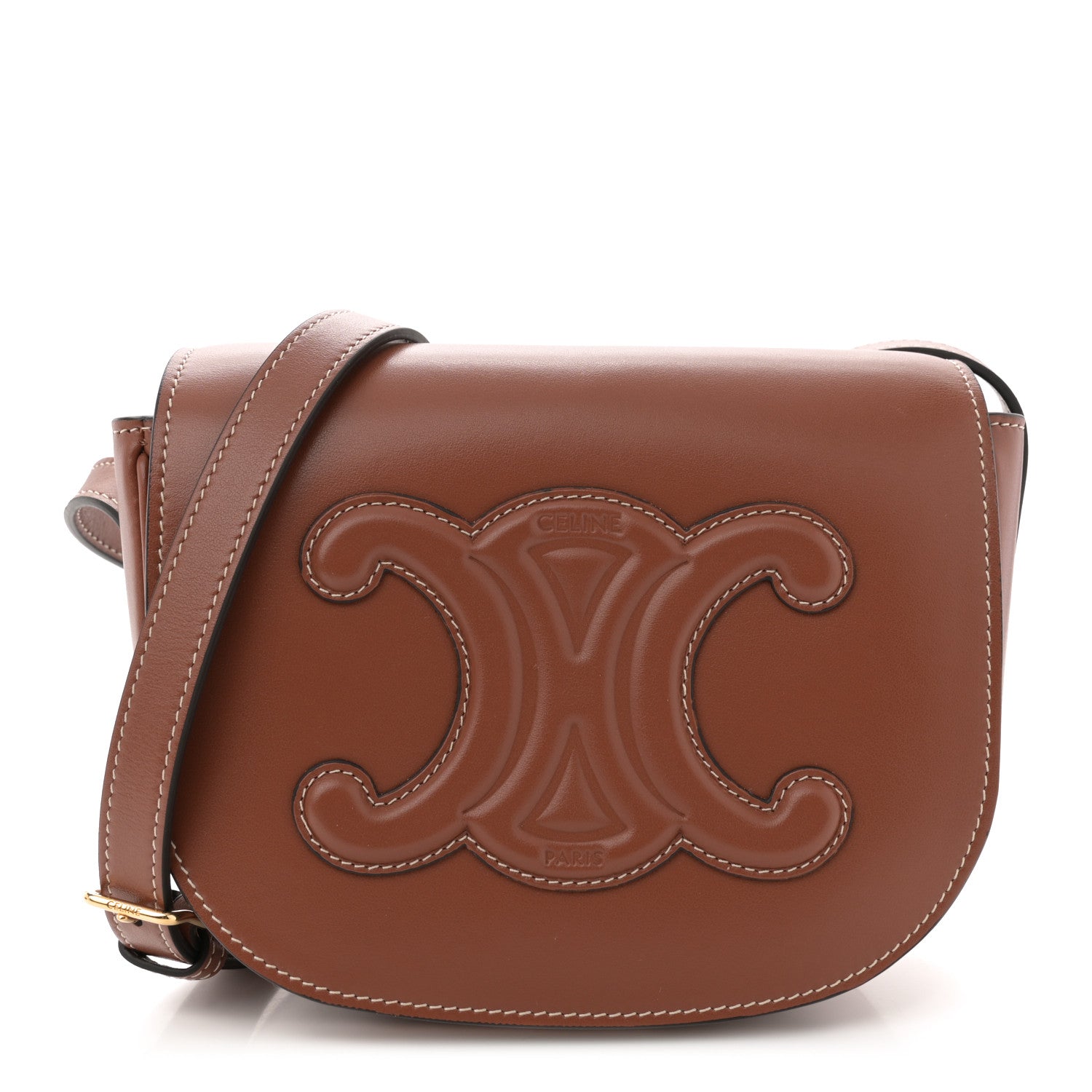 Celine Smooth Calfskin Cuir Triomphe Folco Crossbody Bag Tan 1 of 11