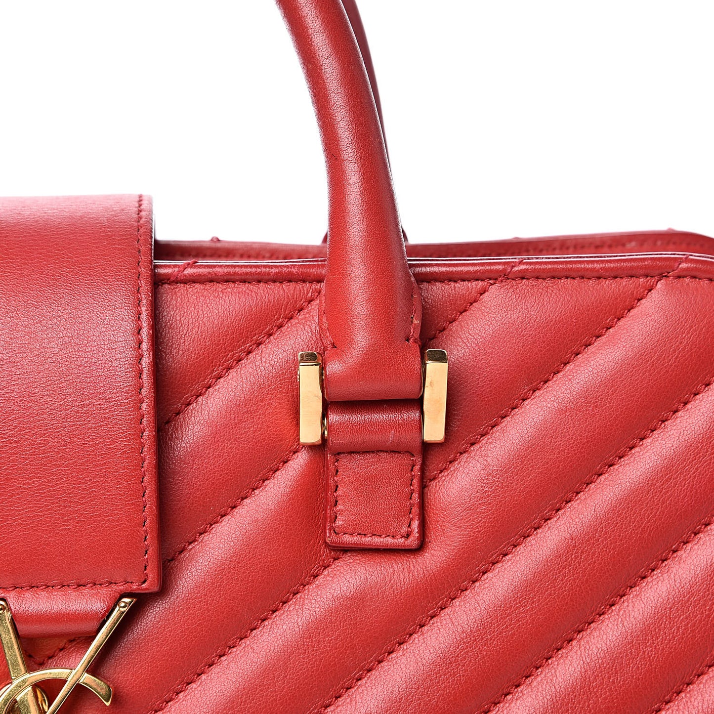 Calfskin Matelasse Chevron Small Monogram Cabas Lipstick Red