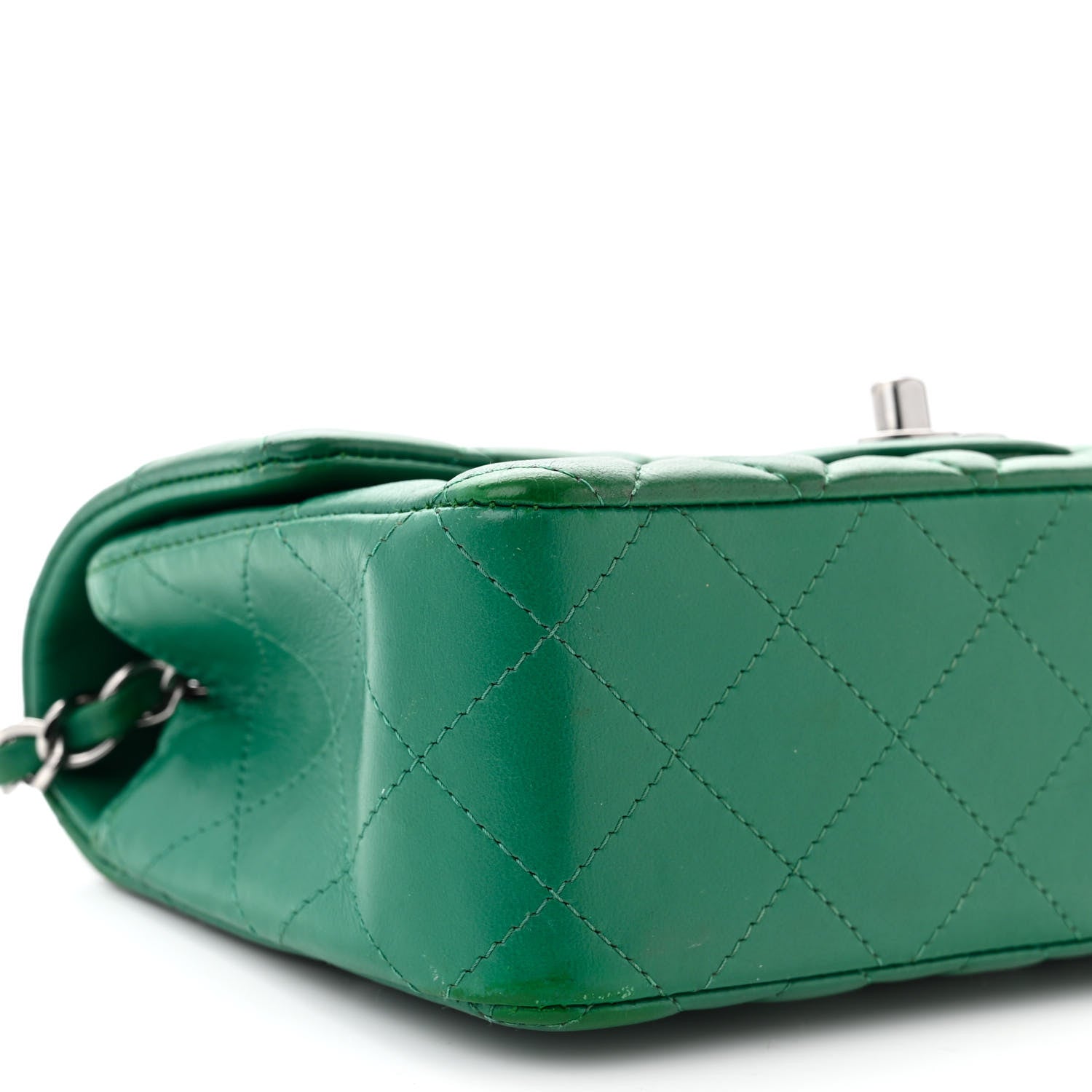 Chanel Lambskin Quilted Mini Rectangular Flap Dark Green 9 of 10