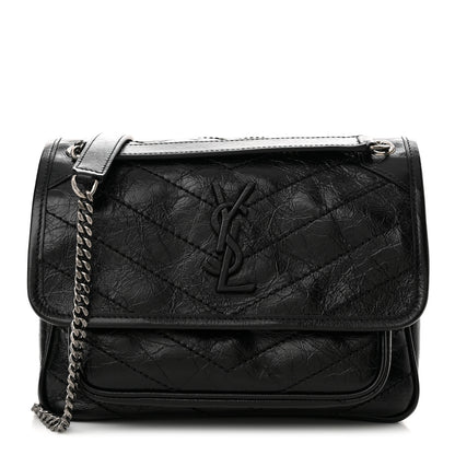 Saint Laurent Crinkled Lambskin Matelasse Monogram Baby Niki Chain Satchel Black 1 of 12