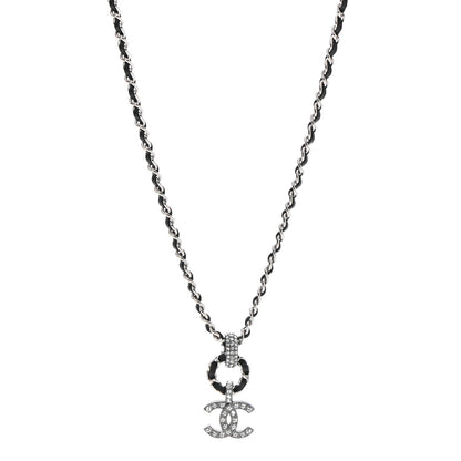 Chanel Metal Lambskin CC Chain Necklace Silver Black 1 of 6