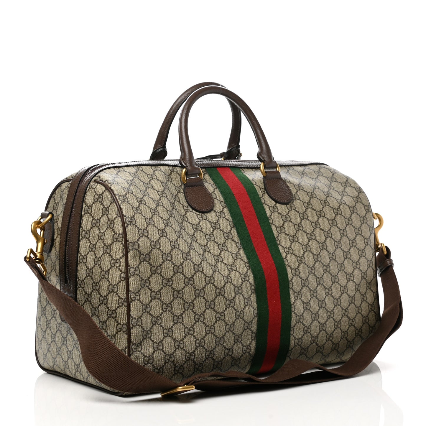 GG Supreme Monogram Textured Dollar Calfskin Web Medium Ophidia Carry-On Duffle Bag Beige Ebony New Acero