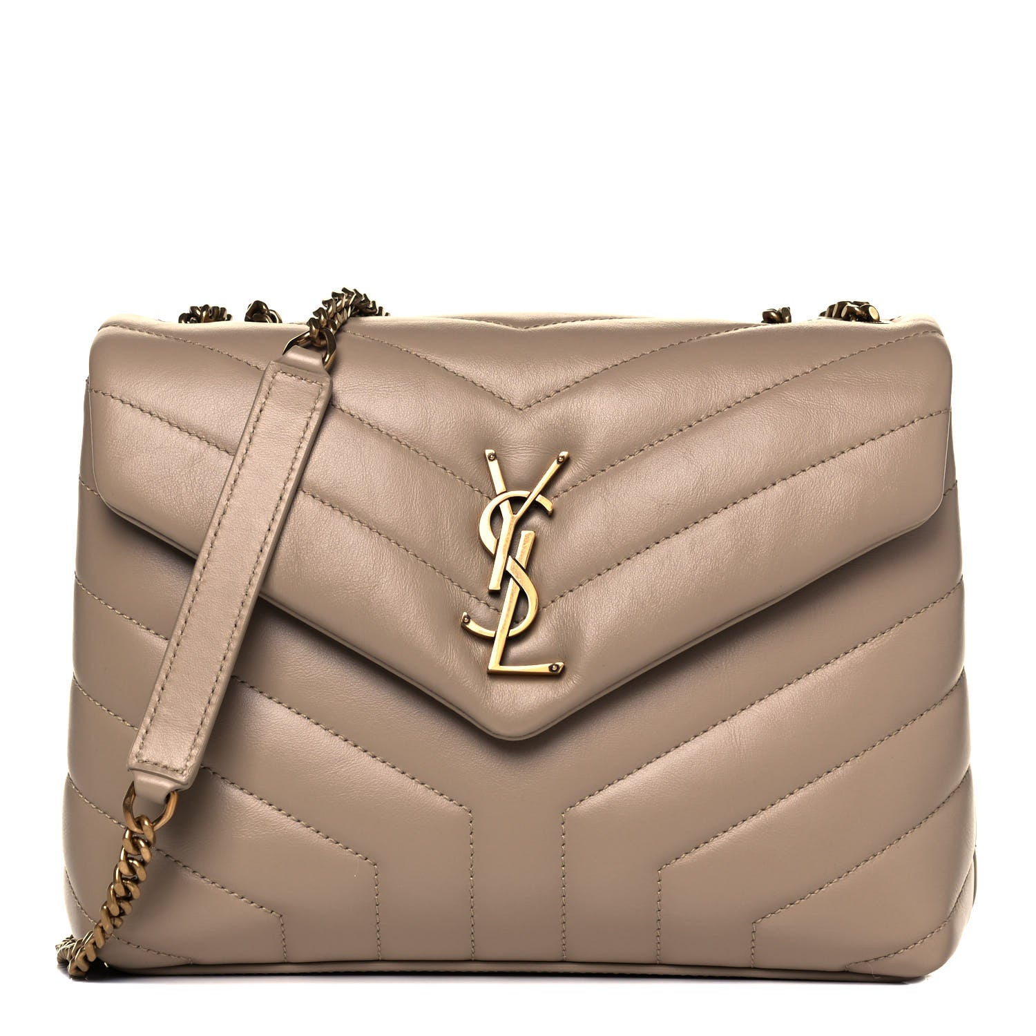 Saint Laurent Calfskin Y Quilted Monogram Small Loulou Chain Satchel Dark Beige 1 of 9