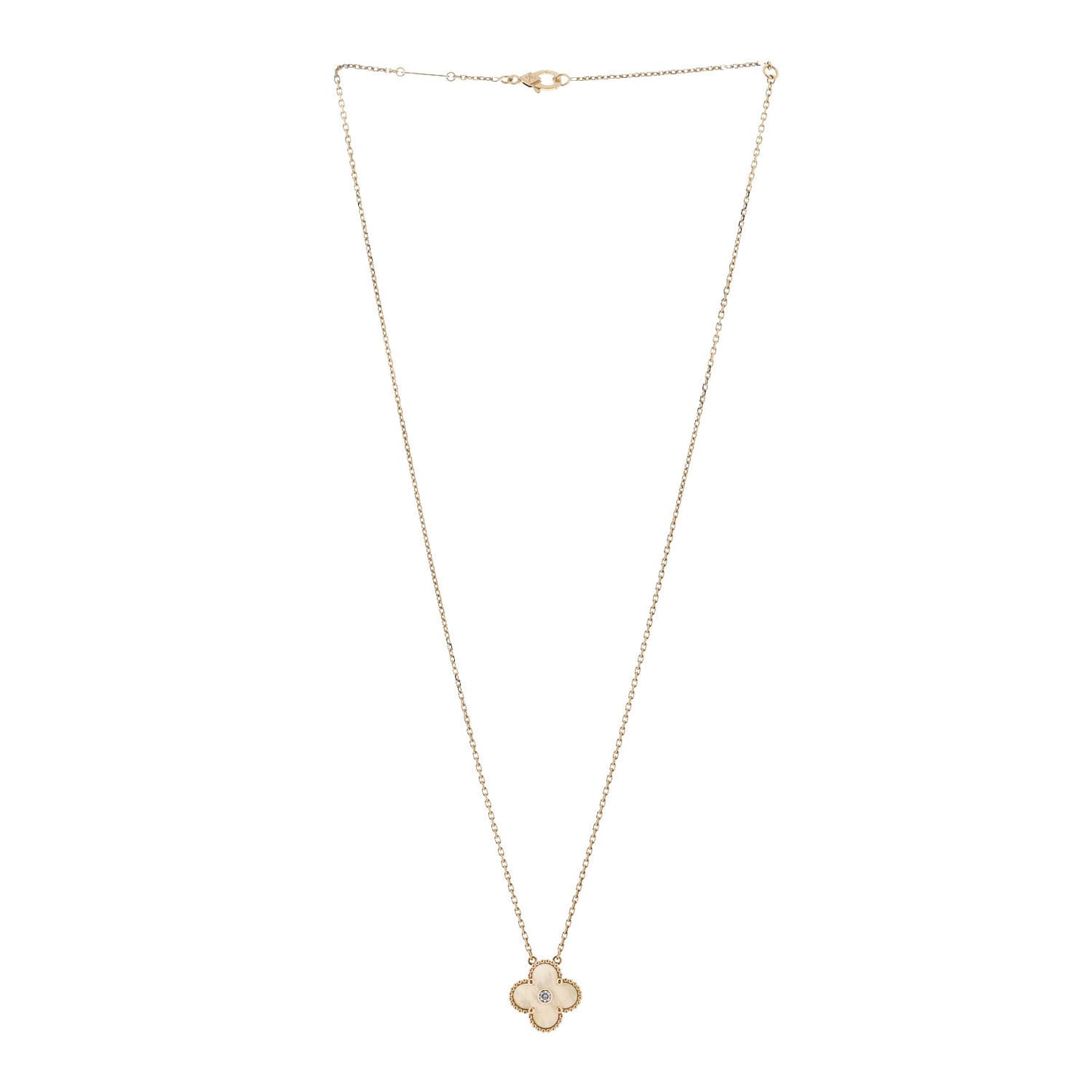 18K Yellow Gold Diamond Yellow Mother of Pearl Vintage Alhambra Pendant Necklace