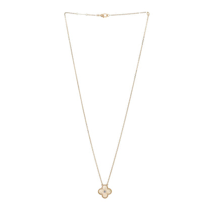 Van Cleef & Arpels 18K Yellow Gold Diamond Yellow Mother of Pearl Vintage Alhambra Pendant Necklace 3 of 7