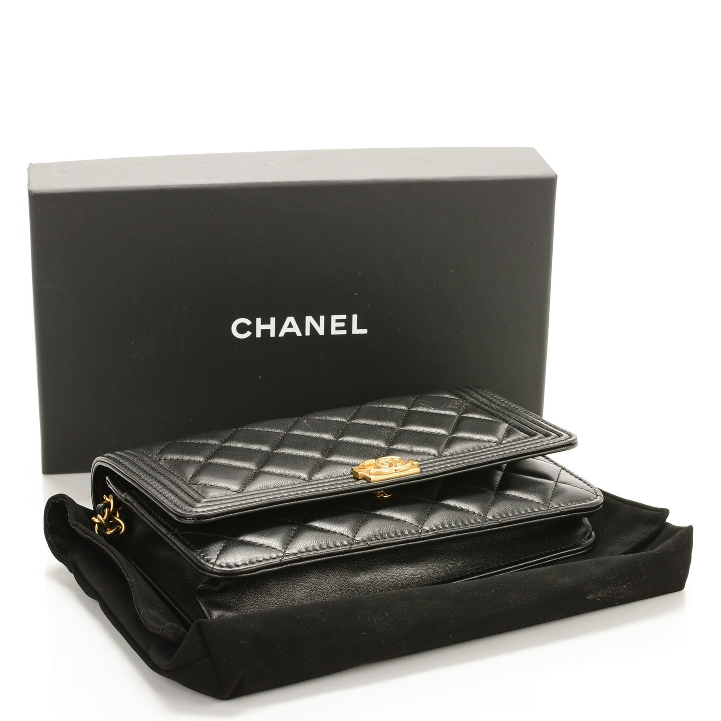 Lambskin Quilted Boy Wallet On Chain WOC Black