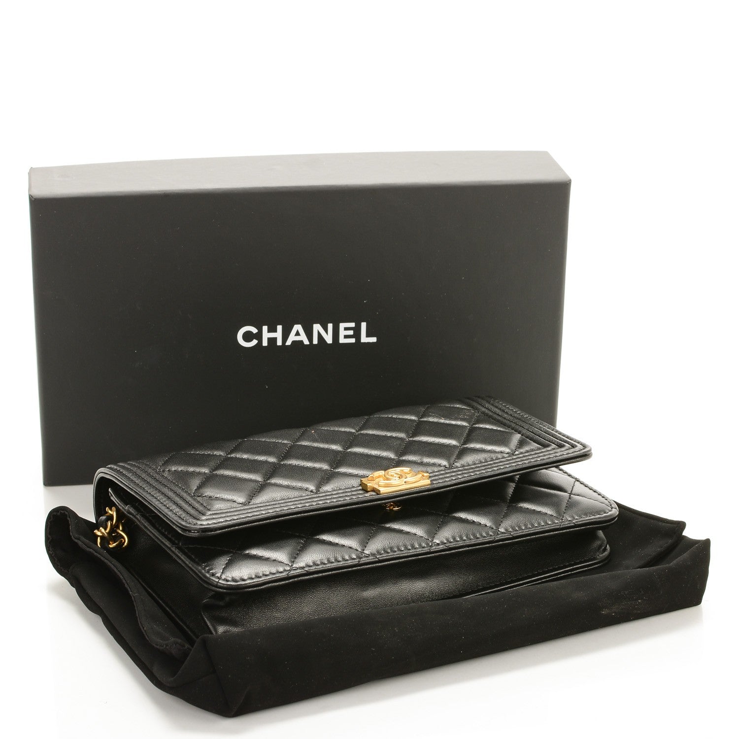 Chanel Lambskin Quilted Boy Wallet On Chain WOC Black 4 of 8