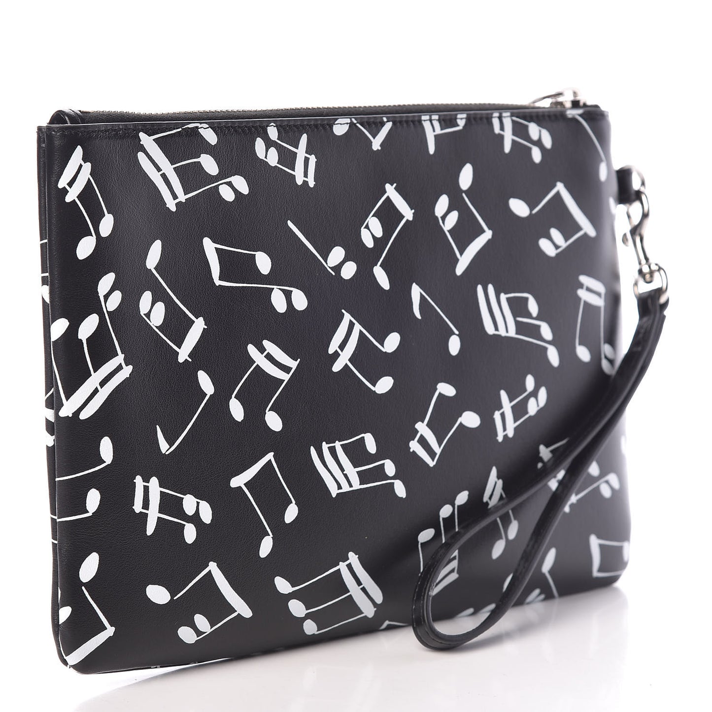 Calfskin Musical Notes Zip Pouch Black