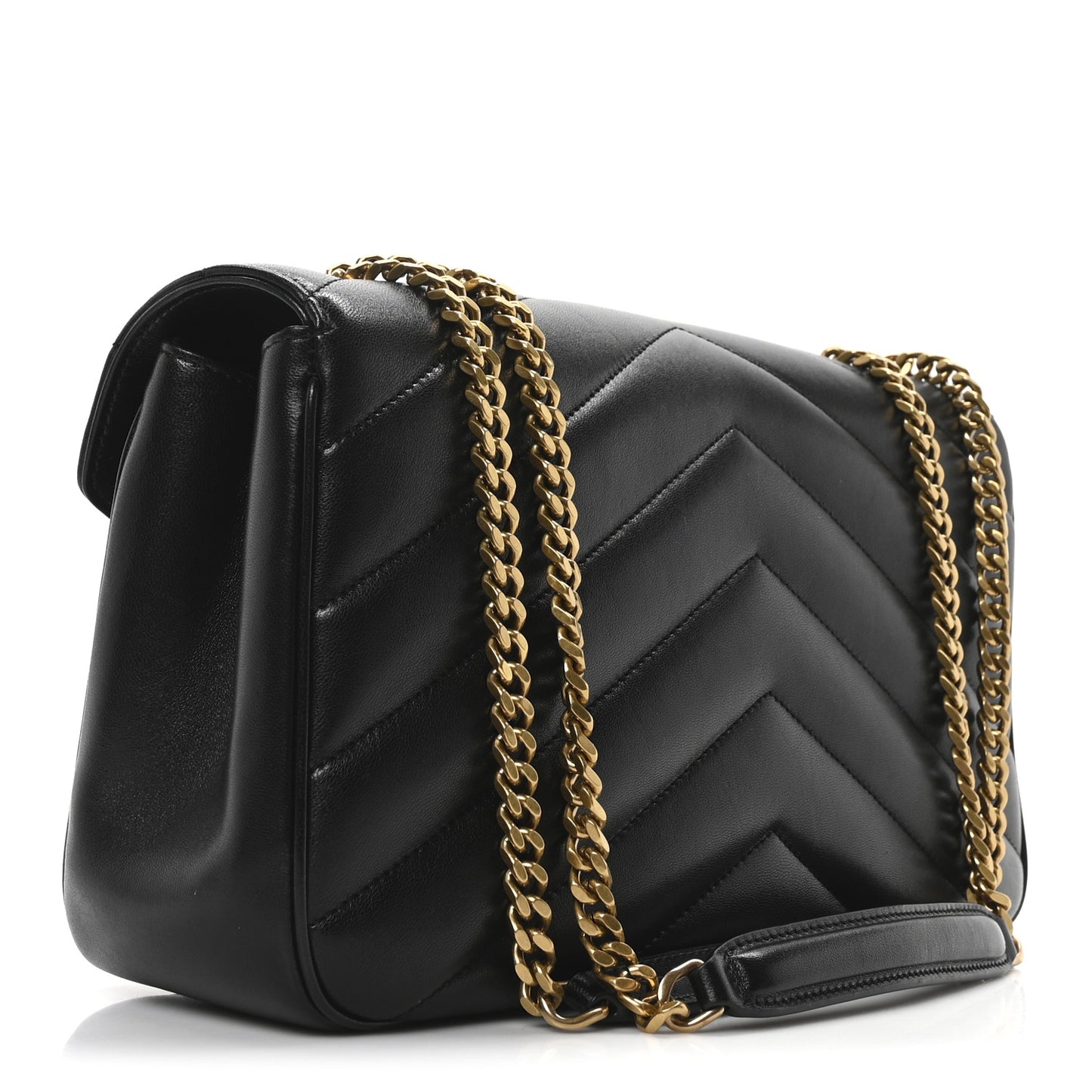 Lambskin Chevron Quilted Medium Loulou Black