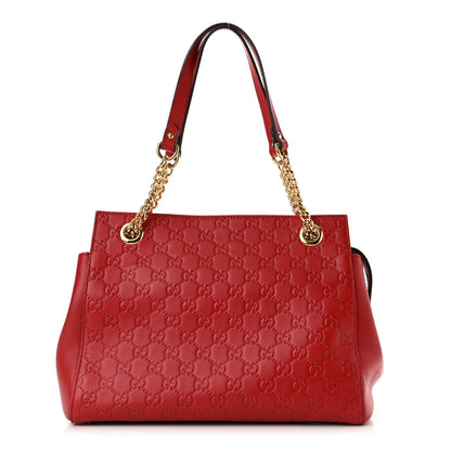 Gucci Guccissima Signature Medium Shoulder Tote Bag Red 1 of 10