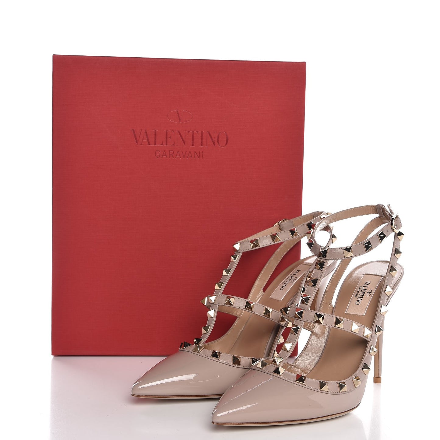 Patent Rockstud Ankle Strap Pumps 40 Poudre