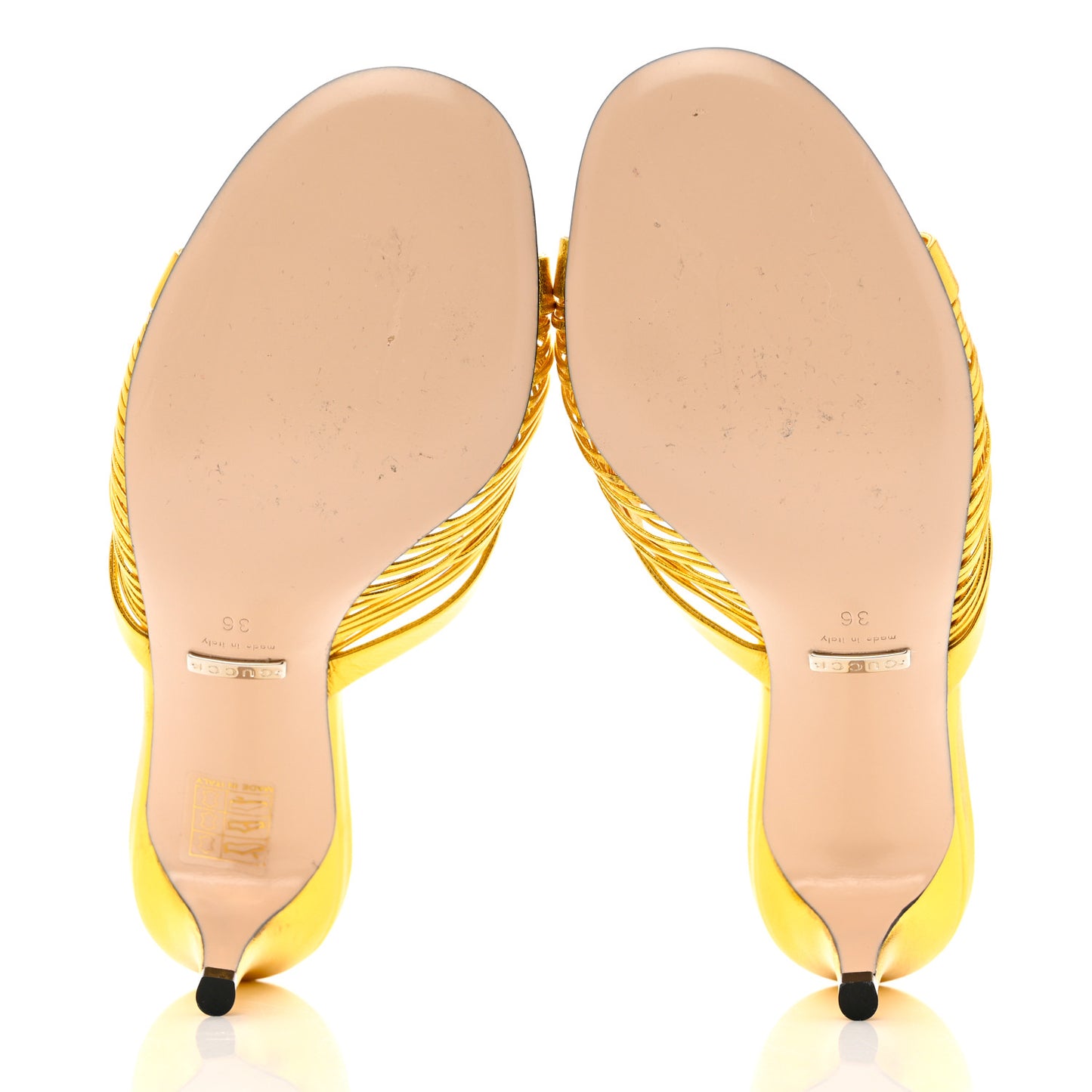 Metallic Nappa Crawford Knotted Mid Heel Slides 36 Gold