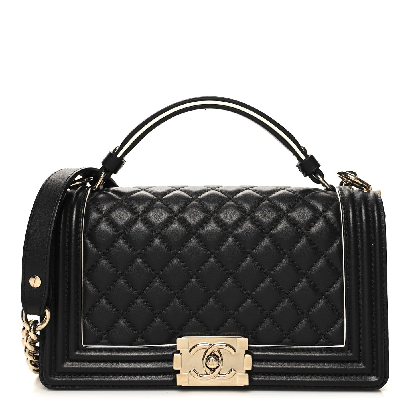 Calfskin Quilted Medium Boy Top Handle Flap Black