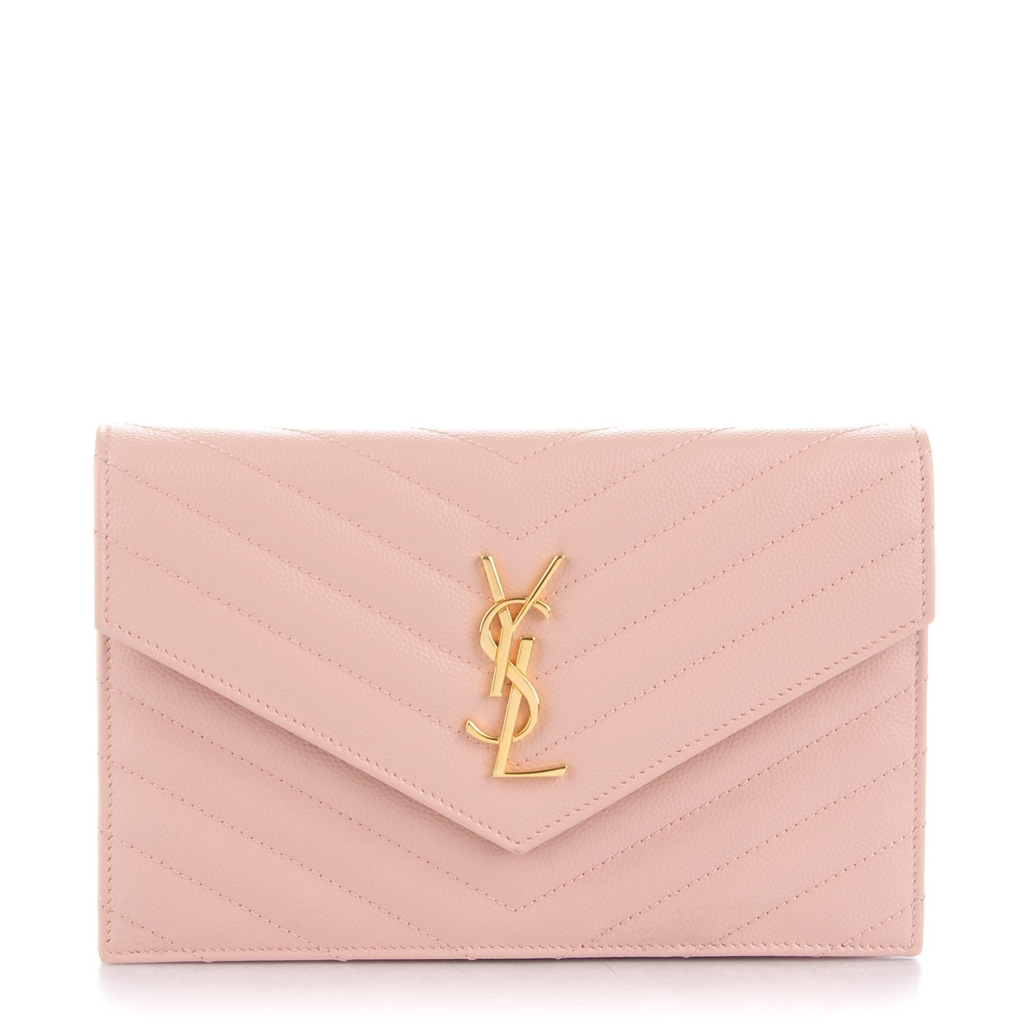 Grain De Poudre Matelasse Chevron Monogram Envelope Chain Wallet Pale Pink