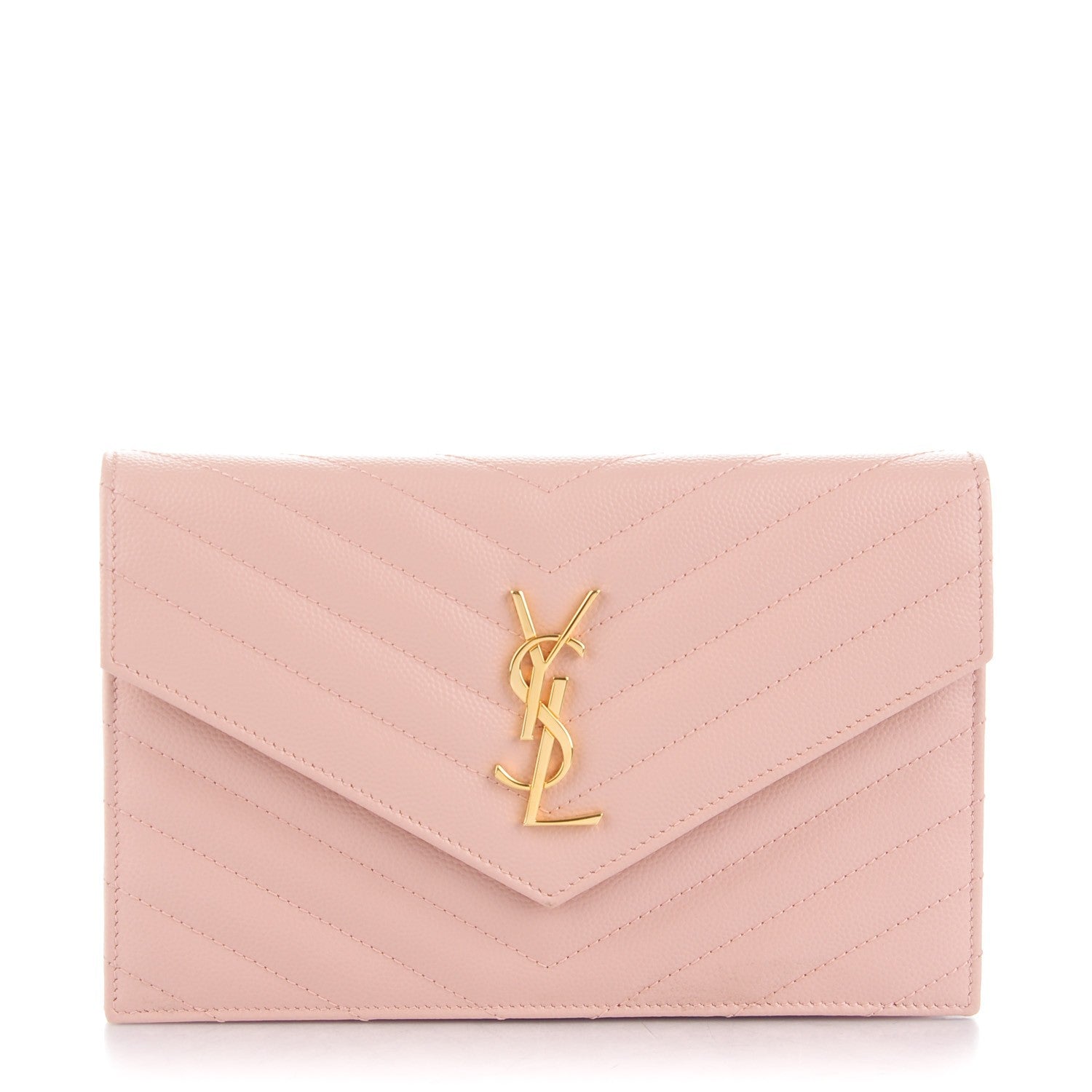 Saint Laurent Grain De Poudre Matelasse Chevron Monogram Envelope Chain Wallet Pale Pink 1 of 7