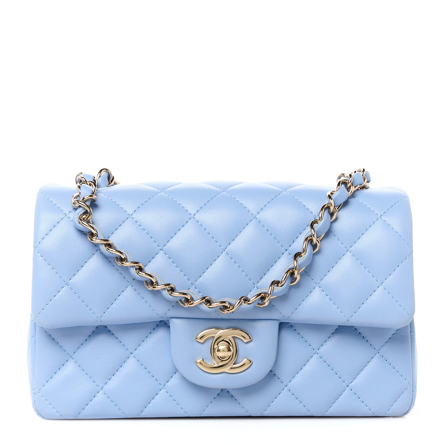Chanel Lambskin Quilted Mini Rectangular Flap Light Blue 1 of 11