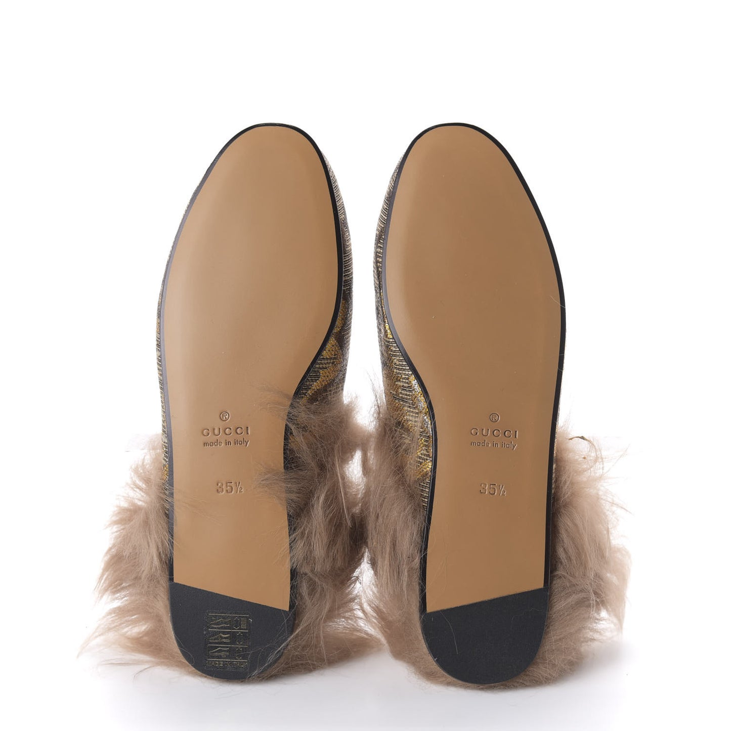 Brocade Fur Womens Princetown Slippers 35.5 Brown