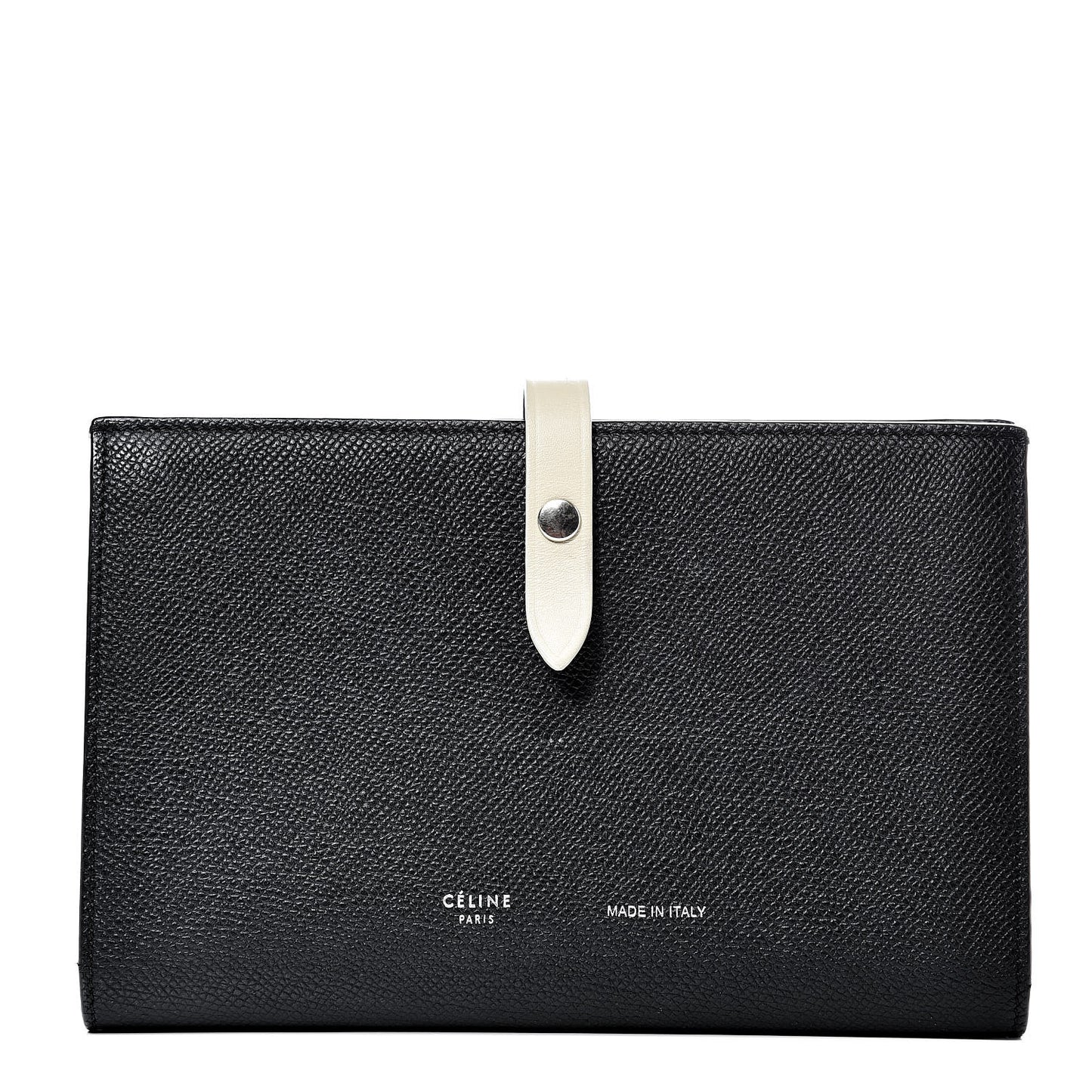 Grained Calfskin Large Multifunction Strap Wallet Black Chalk
