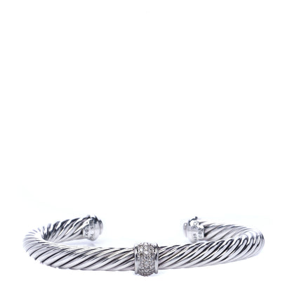 David Yurman Sterling Silver 18K White Gold Diamond 7mm Cable Classics Station Bracelet 1 of 5