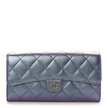 Chanel Iridescent Caviar Quilted Large Gusset Flap Wallet Dark Blue 1 of 11