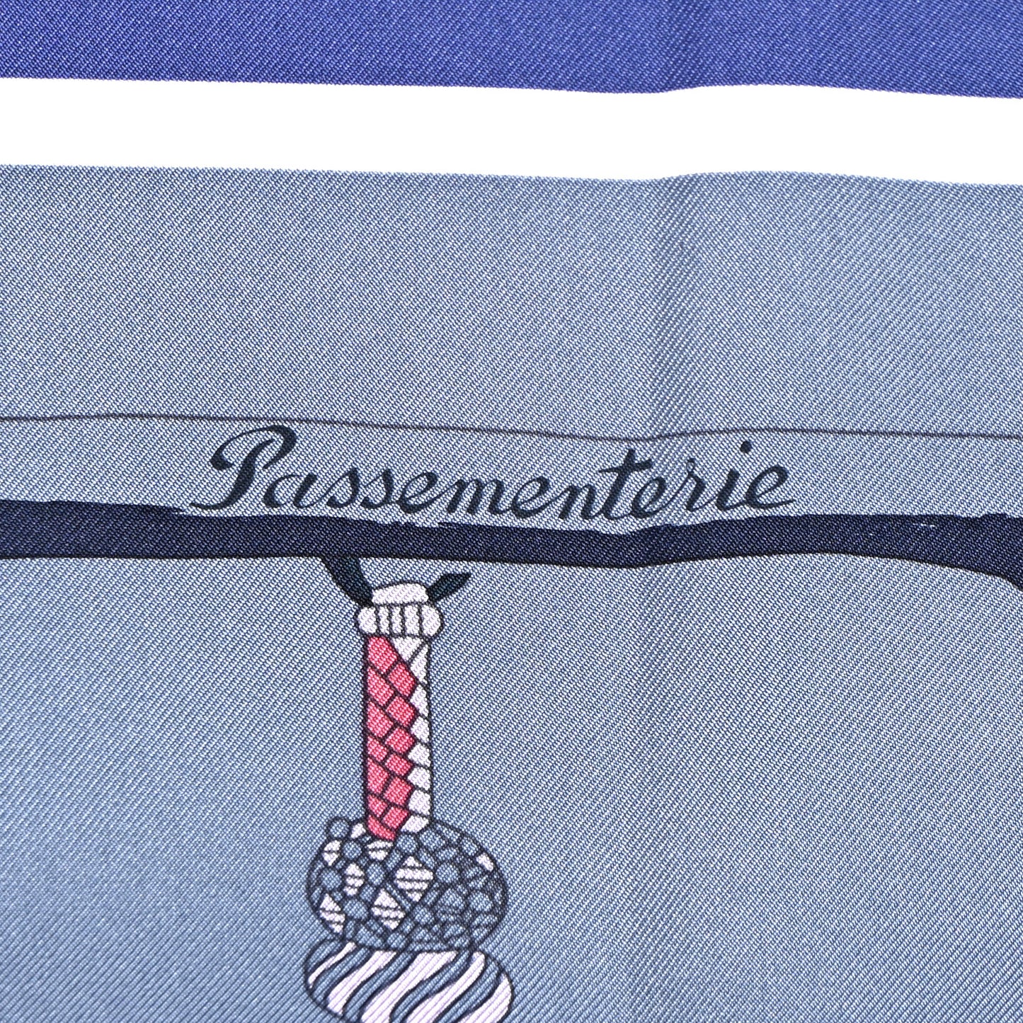 Silk Passementerie Quadri Scarf 90 Indigo Lavender Gris